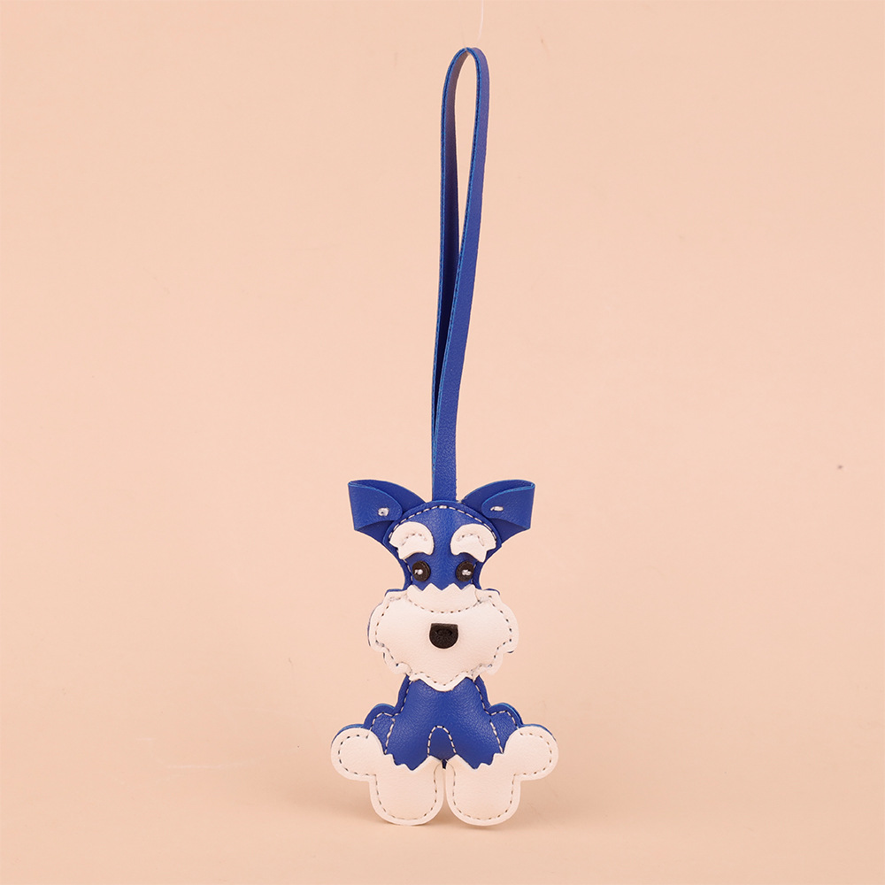 High Quality hand-sewn Leather Keychain Dog key Chain Luxury Designer Keyring Cute Schnauzer bag charm for women or girl Christmas gift