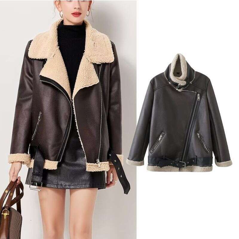 Women's Women's Clothing Autumn And Winter New Model Stand Collar Diagonal Zipper Mid-Length Fur One-Piece Warm Jacket
