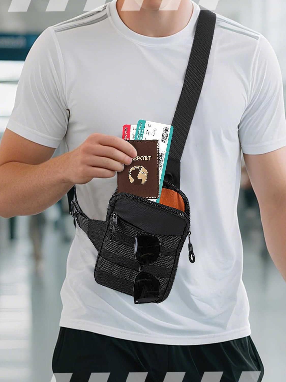 Small Sling Bag for Men Tactical Molle Crossbody Bag with HighVisibility Orange Lining Comfortable Waterproof Phone Chest Bags Pouch for Hiking Travel