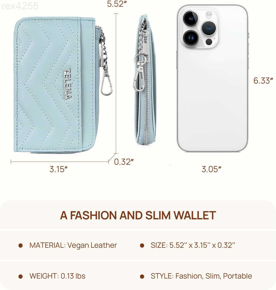 Slim Wallet Women RFID Blocking Credit Card Holder Leather Coin Purse with Silver Keychain BlueW250911