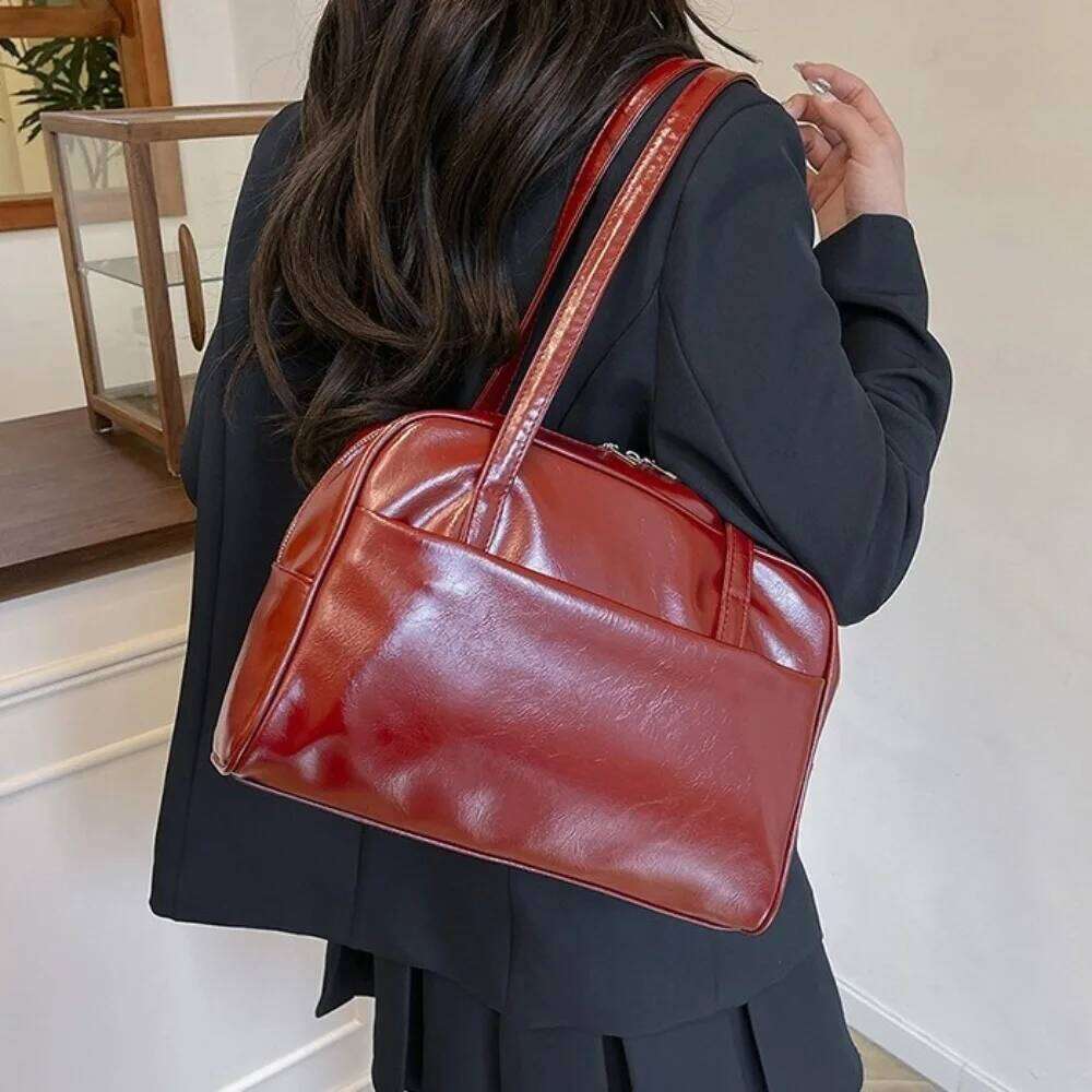 Korean Style Boston Shoulder Large Capacity Solid Color Pu Leather Tote Square Underarm Bag Women's Handbag Girls
