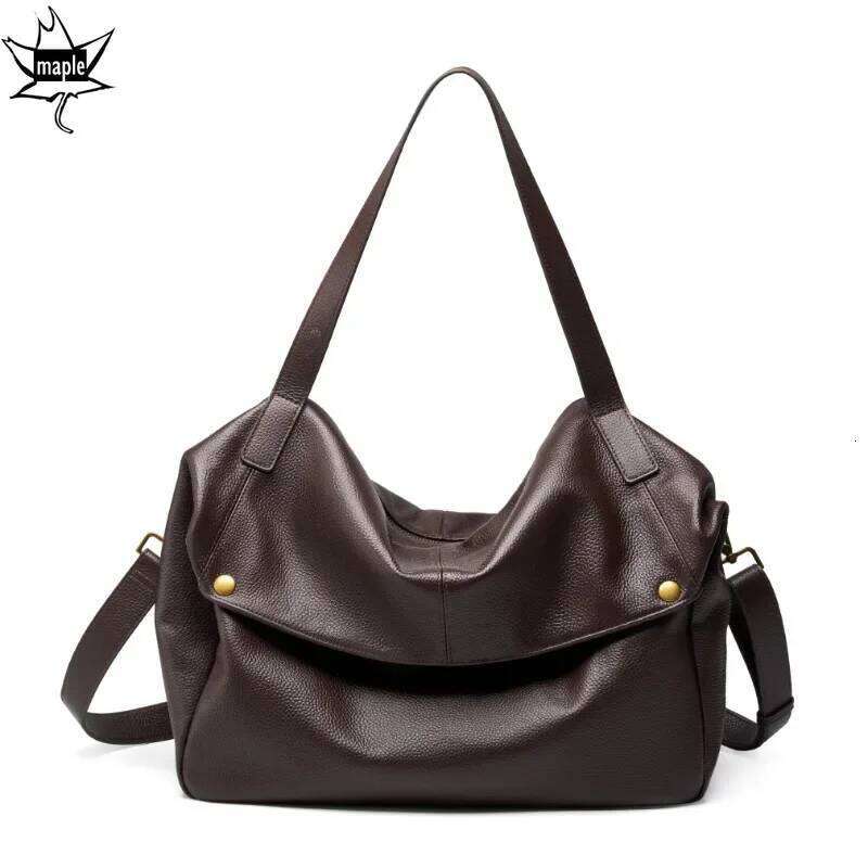New Coffee Black Color Large Capacity Casual Genuine Cow Leather Soft Women Handbag Euro Business Travel Female Shoulder Bag 250805 250805