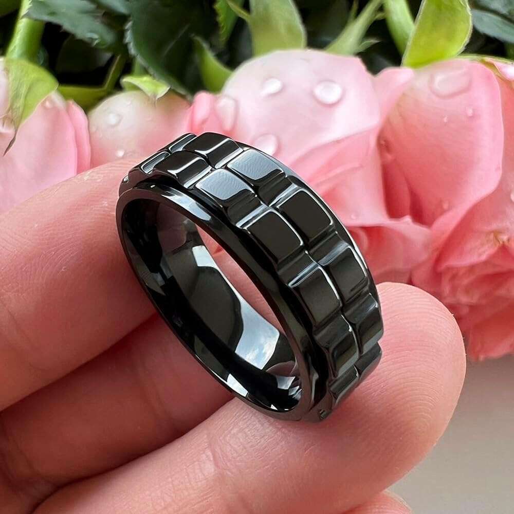 8mm Sier/Black/Gold Tungsten Titanium Spinner Rings for Men Women Anxiety Released Promise Engagement Wedding Bands Stepped Polished Shiny Comfort Fit