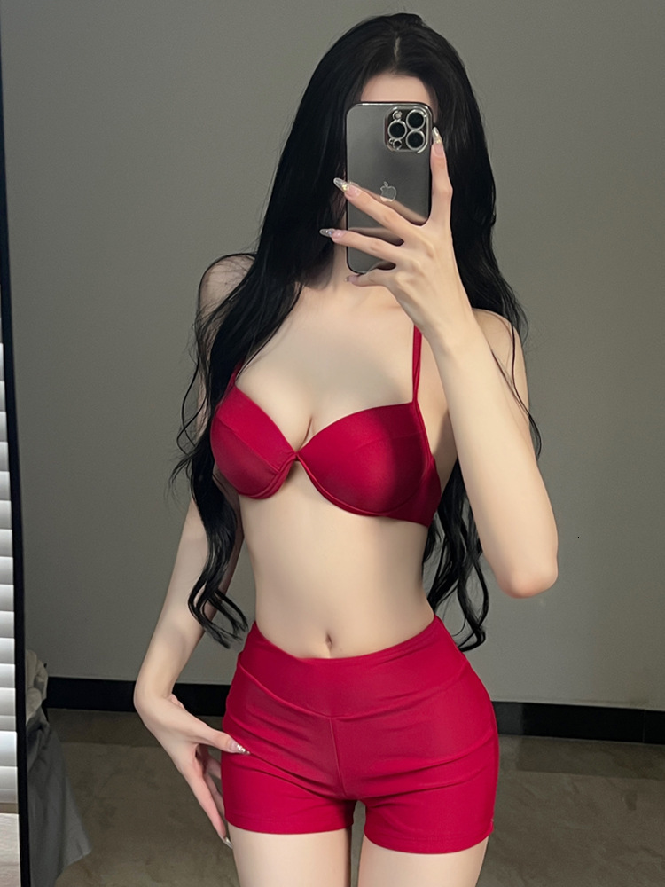 New Three-Piece Bikini for Women, Girly Pure Desire Swimsuit, Cherry Long Sleeve Sun Protection Swimsuit