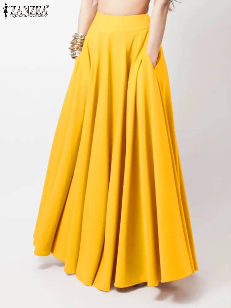 2024 ZANZEA Women Spring Sundress Fashion Maxi Skirts Elegant Long Party Vestidos Female High Waist Solid Robe Beach Faldas Saia dongdumaoyi