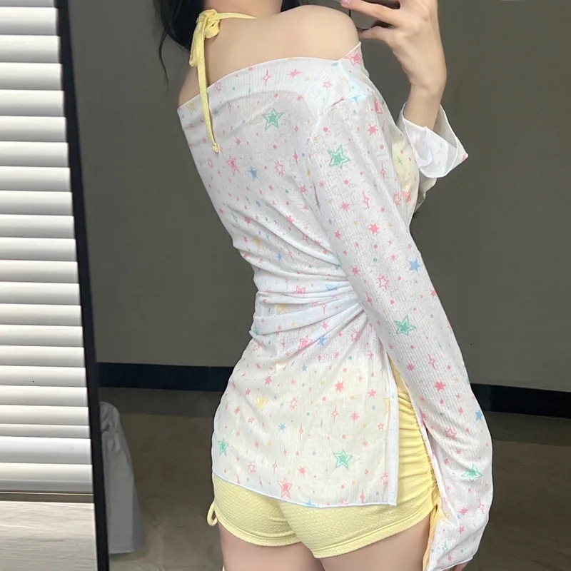 2025 New Women's Two-Piece Long Sleeve Sun Protection Fresh Sweet Pure Desire Style Beach Three-Piece Swimsuit