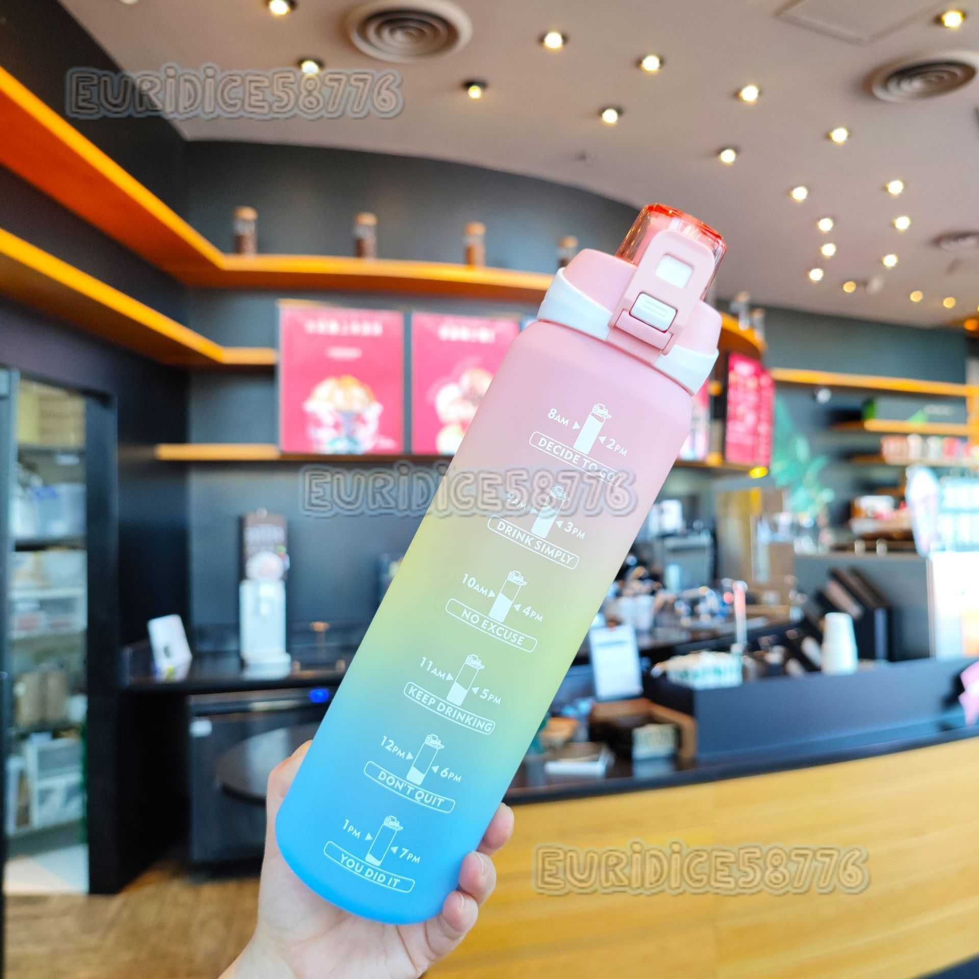 Summer Gradient Color Plastic Water Bottle Frosted Sports Water Bottle Portable Handle Popup Lid with Tea Infuser Handy Cup H250911