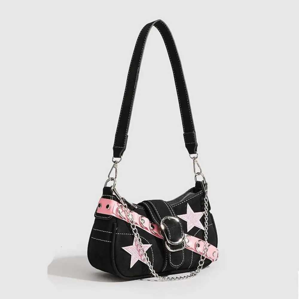Y2K Style Stars Pattern Armpit Bag for Womens Fashion Sweet Cool Shoulder Bag Girls Handbags PU Leather Chain Underarm Bag W250911