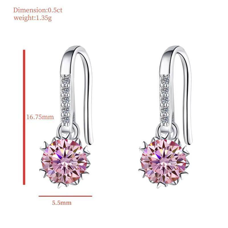 Fine Jewel Four Claws S925 Silver Design GRA Test Drill Pen 1205Ct Pink Color Moissanite Pendant Earrings of Ladies