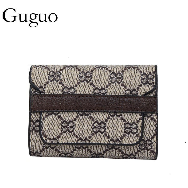 Guguo Free Shipping Designer Luxury Wallet Fashion European And American Retro High-end Sense Trend Print Fold Card Holder Short Coin Purse