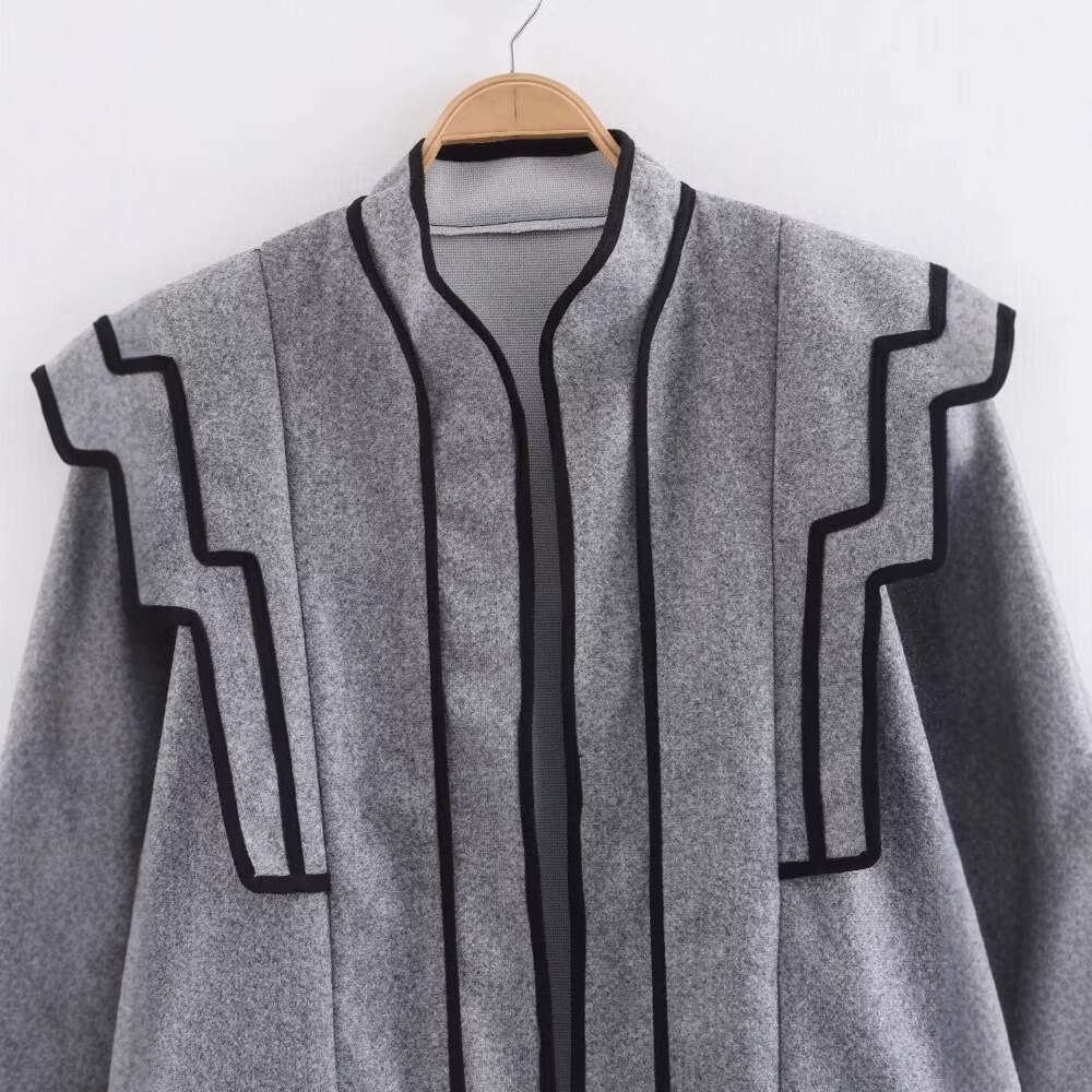 DHEssentials 2025 Fashion Loose Long Sleeve Round Neck Color Block Little Chanel Style Short Jacket