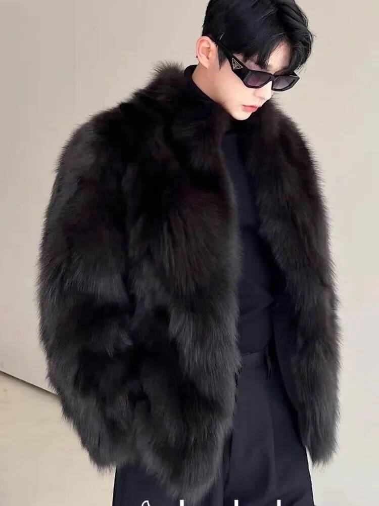 imitation Thickened Men Fox Coat Male Warm Overcoat Long Sleeve New Winter Faux Jacket Fluffy Plush Fur Coats