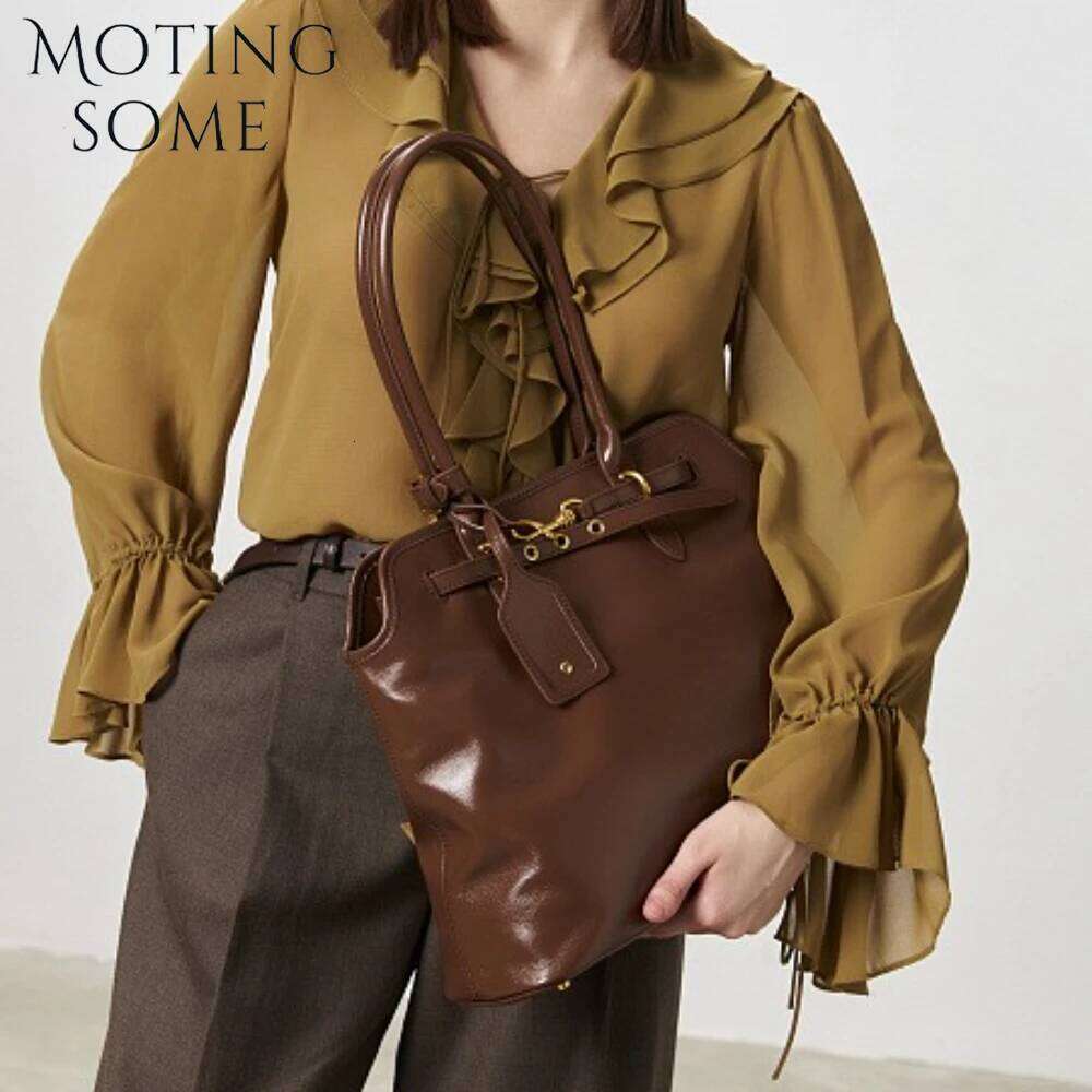 Motingsome Natural Cowhide Skin Roomy Women Shoulder Designer Bag Fashion French Style Chic Lady Casual Tote