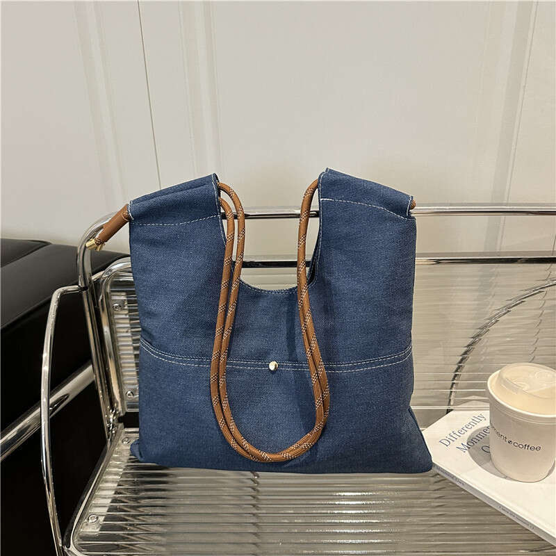 Japanese and Designer Bags Korean Niche Fashion Solid Color Simple Denim Single Shoulder New Casual Versatile Daily Handbag Tote Bag