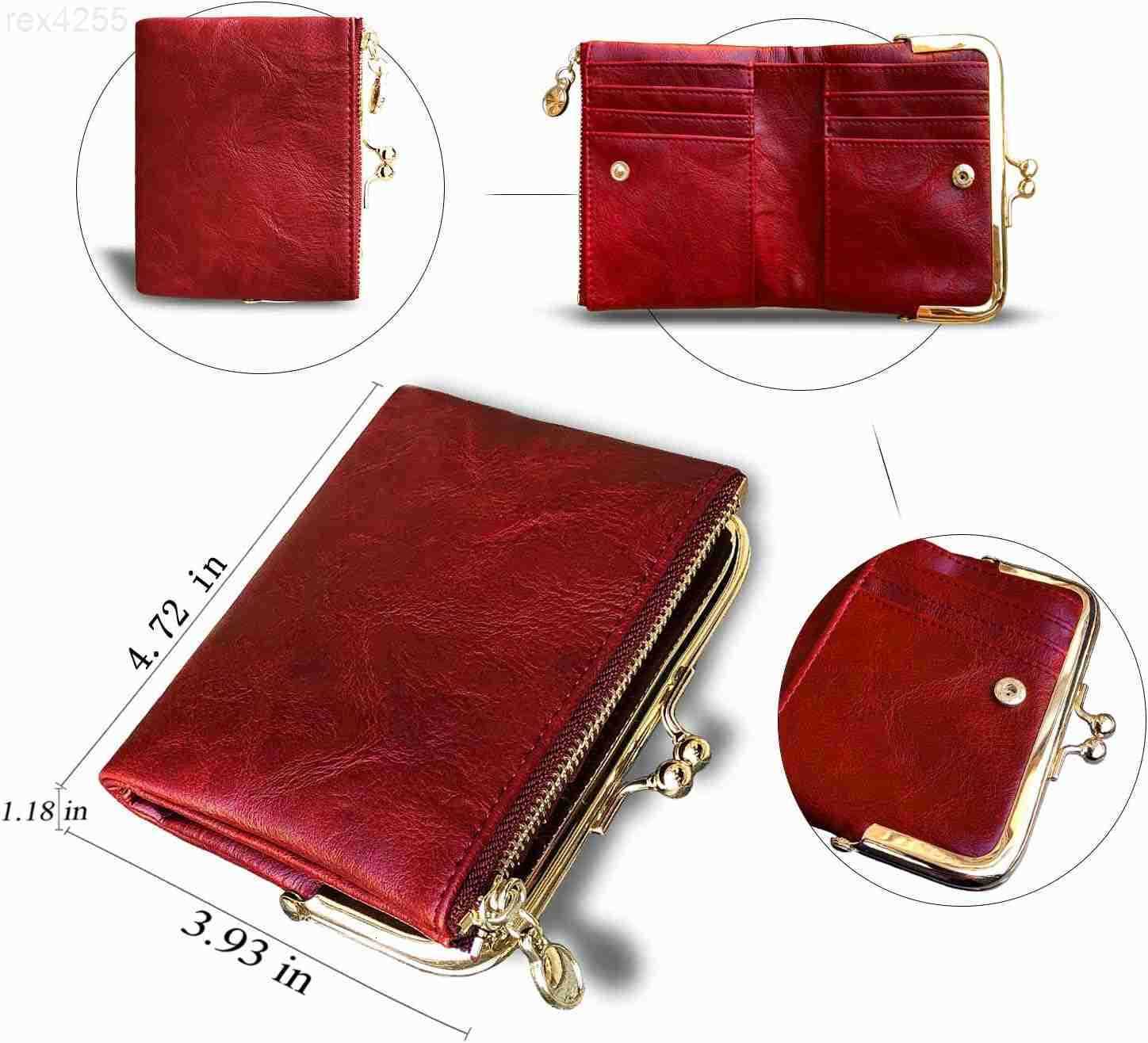 Womens Wallet RFID Small Compact Bifold Leather Vintage WalletLadies Coin Purse with Zipper and Kiss LockW250911