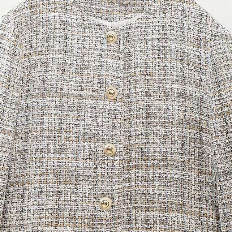 DHEssentials 2025 Fashion Small Fragrance Style Buttoned Textured Round Neck Long Sleeve Blazer Shorts