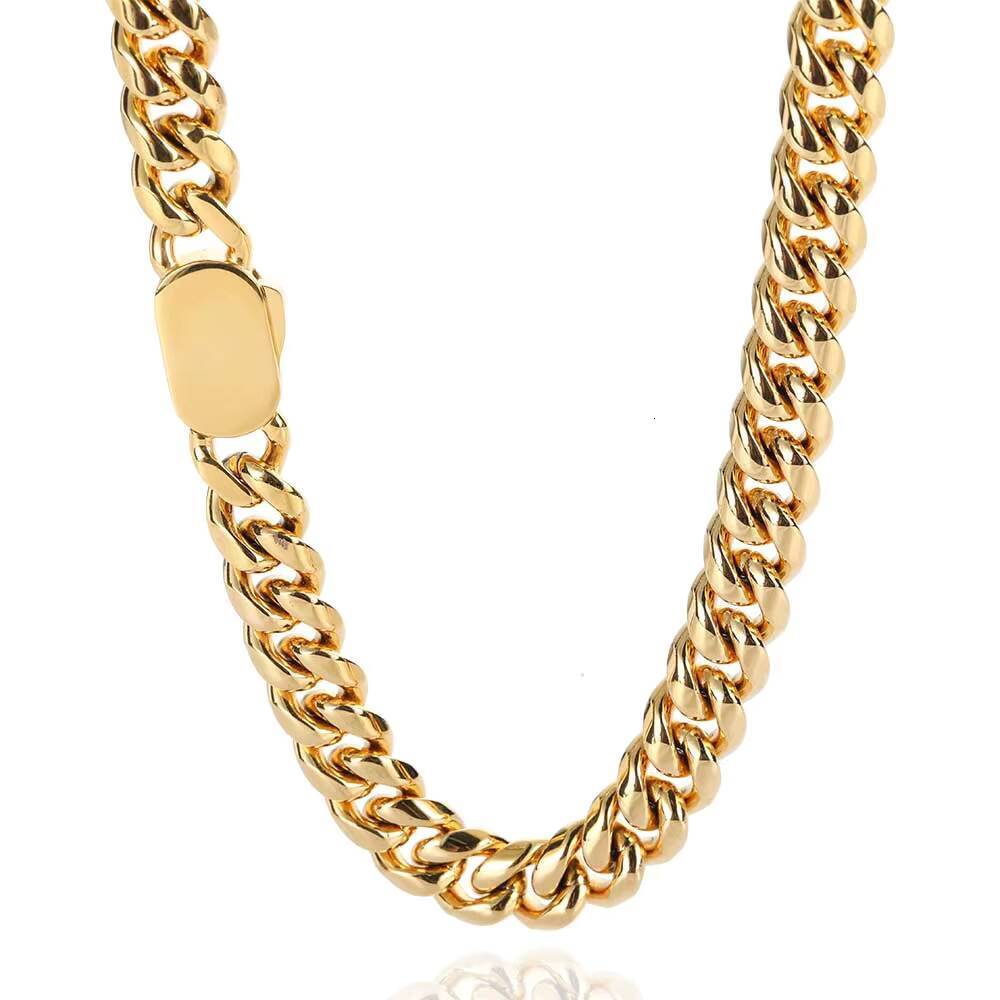 NUOYA Custom 12MM Cuban Link Necklace for Men Stainless Steel 18K Gold Hip Hop Chain Fine Jewelry