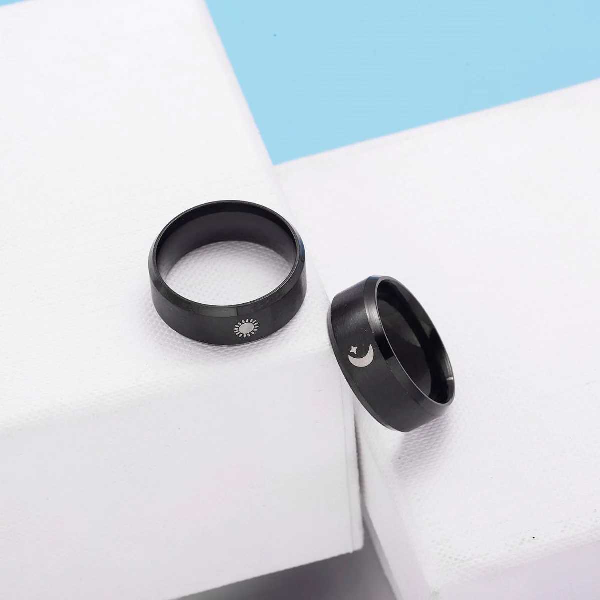 Black Color Stainless Steel Sun Moon Couple Rings For Women Men Minimalist Trendy Star Moon Sun Knuckle Ring Anniversary Jewelry W250911