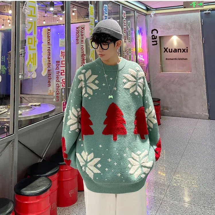 Festive Pair of Comfortable Deer Print Sweaters Ideal for Chilly Weather Matching Outfits for Him/Her