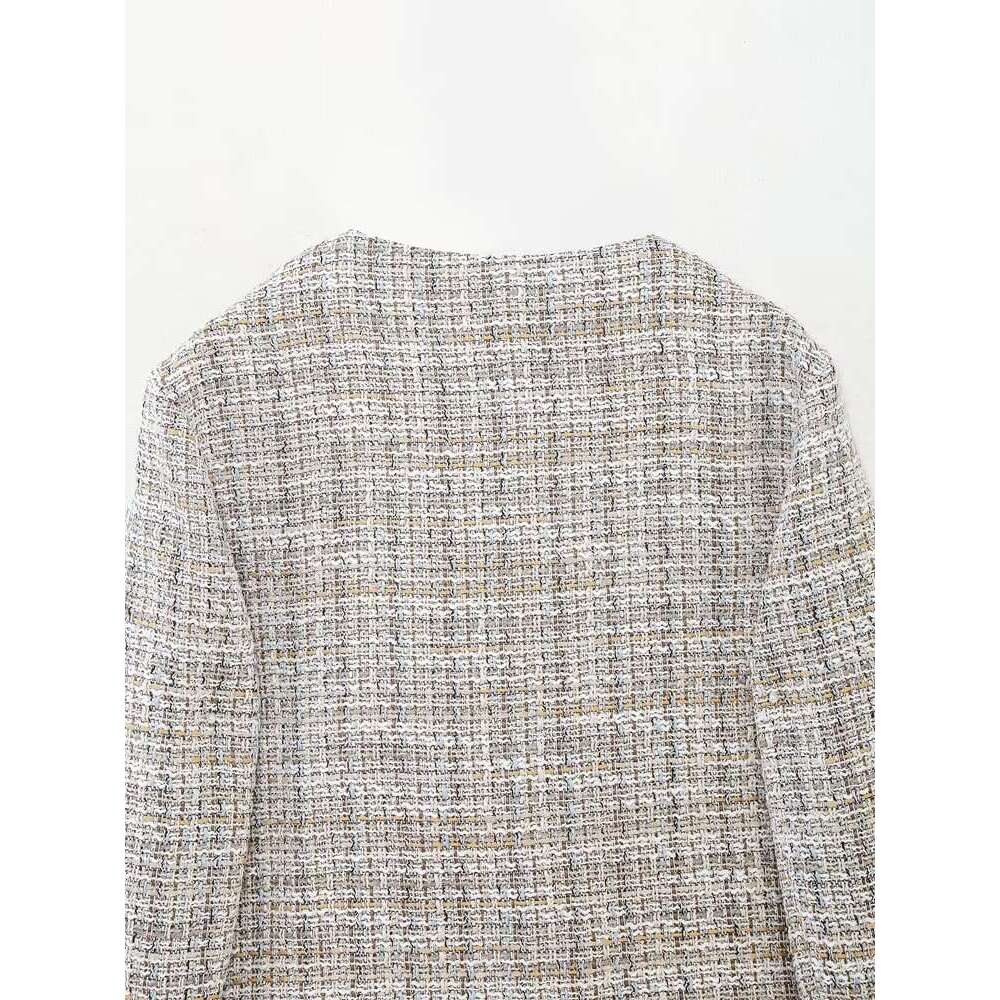 DHEssentials 2025 Fashion Small Fragrance Style Buttoned Textured Round Neck Long Sleeve Blazer Shorts