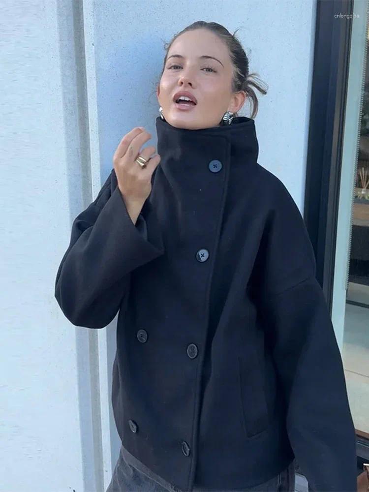 Women's Jackets Fashion Stand Collar Short Jacket For Women Long Sleeve Double Breasted Coat 2025 Autumn Street Elegant Lady Outerwear