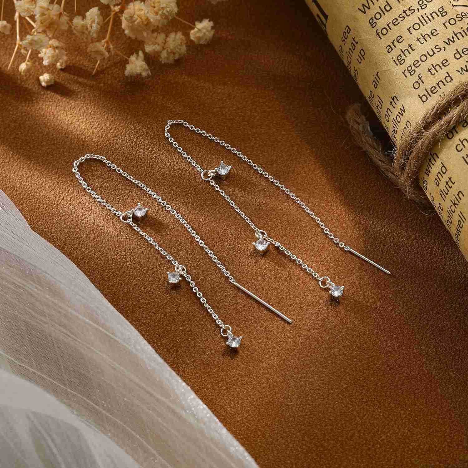Dangle Earrings for Women Dainty Long Hanging 14K GoldSilver Chain Earrings Trendy Hypoallergenic Dangling CZPearl Threader Earrings for Women Jewelry