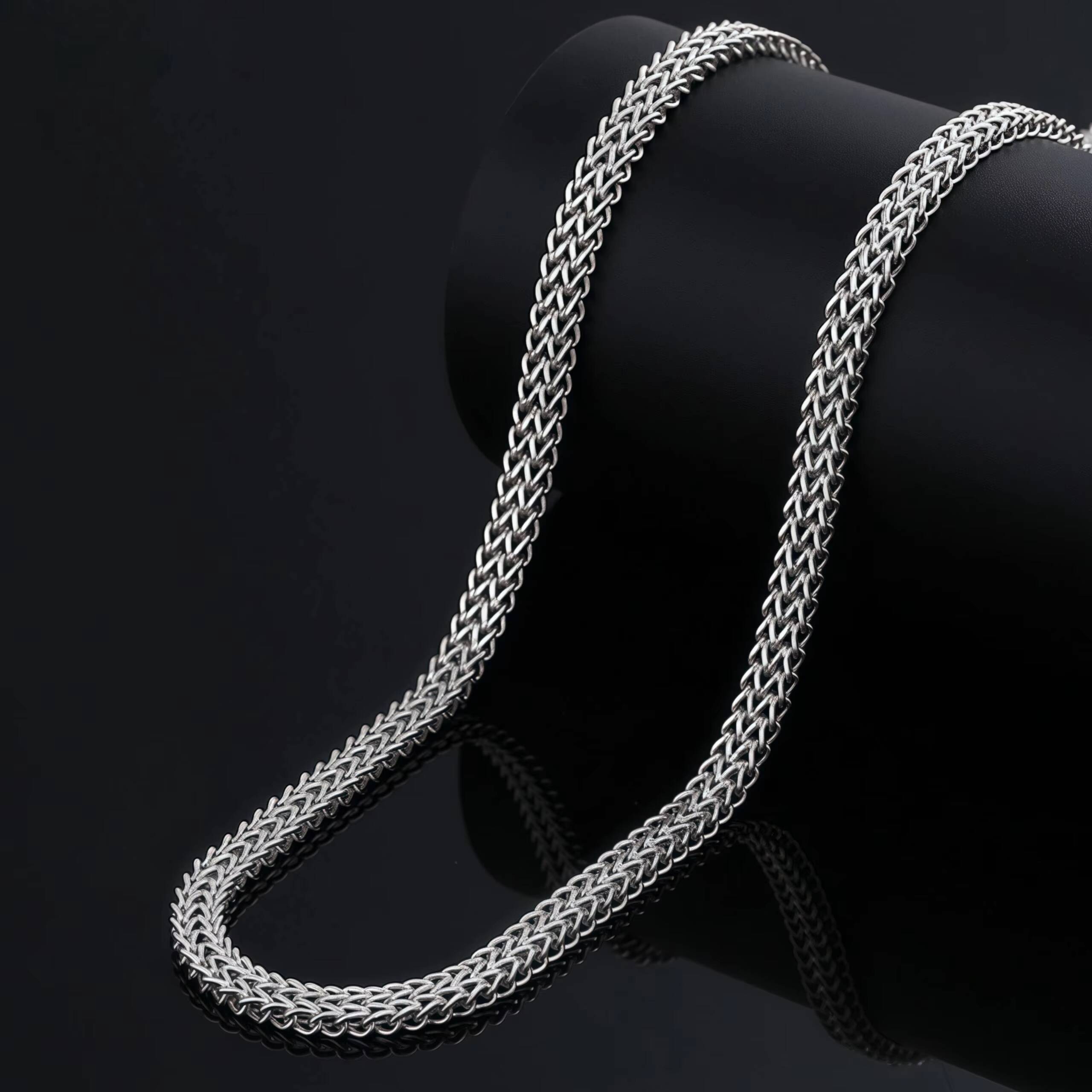 999 Pure Silver Jewelry White Gold Platinum Plated Silver 4mm Cuban Italy Square Double Franco Link Chain Men Women