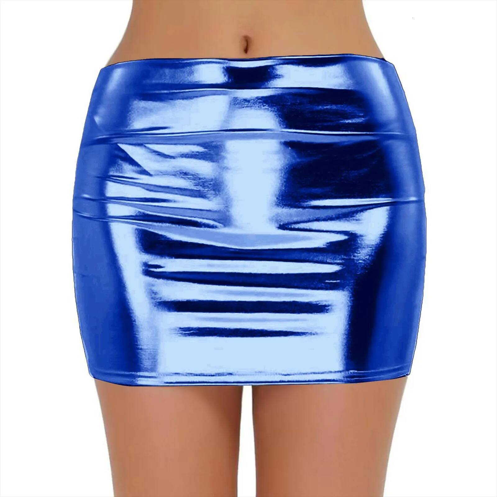 Sexy PU Leather Short Skirts for Women Club Prom Performance Solid High Waist Mini Skirt Gold Red Shine Bright Fladas Mujer XXL dongdumaoyi