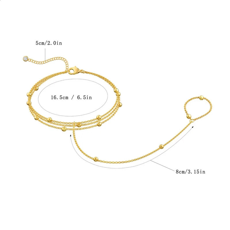 Minimalist Thin Chain Connected Finger Ring Bracelets for Women Multilayer Vintage Ball Beads Link Bangles Party Elegant Jewelry 250910