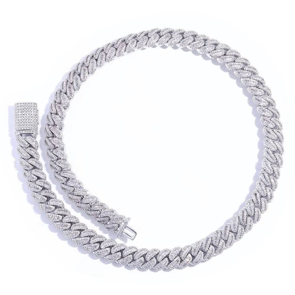 NUOYA Hip Hop 12mm T Square Zircon Cuban Link Chain White Gold Iced Out Full Diamond Miami Cuban Chain Fine Jewelry for Women