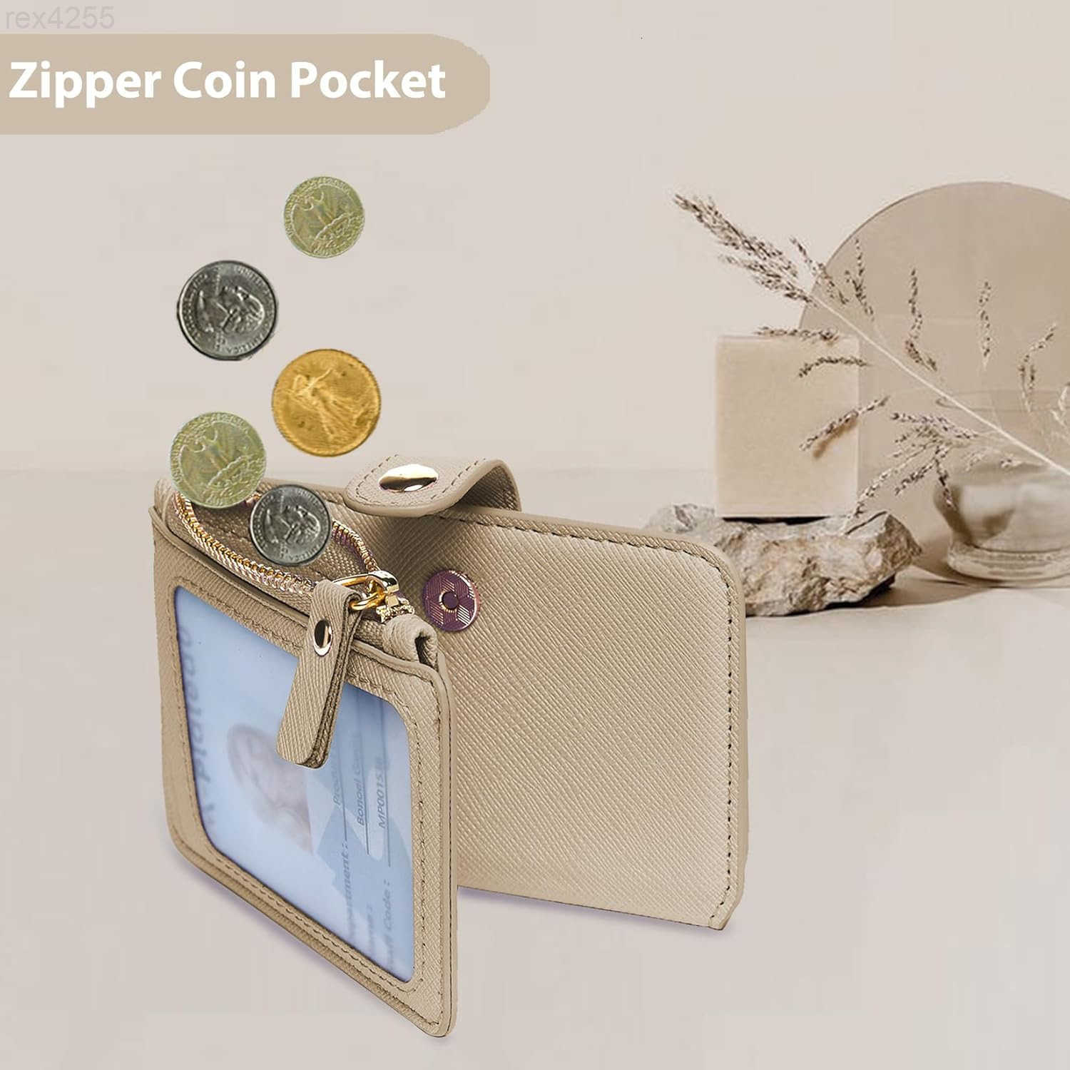 Wallet Womens Wallet Leather Keychain Wallet With Zipper Coin Pocket ID Window Wrist Strap Gift Box KhakiW250911
