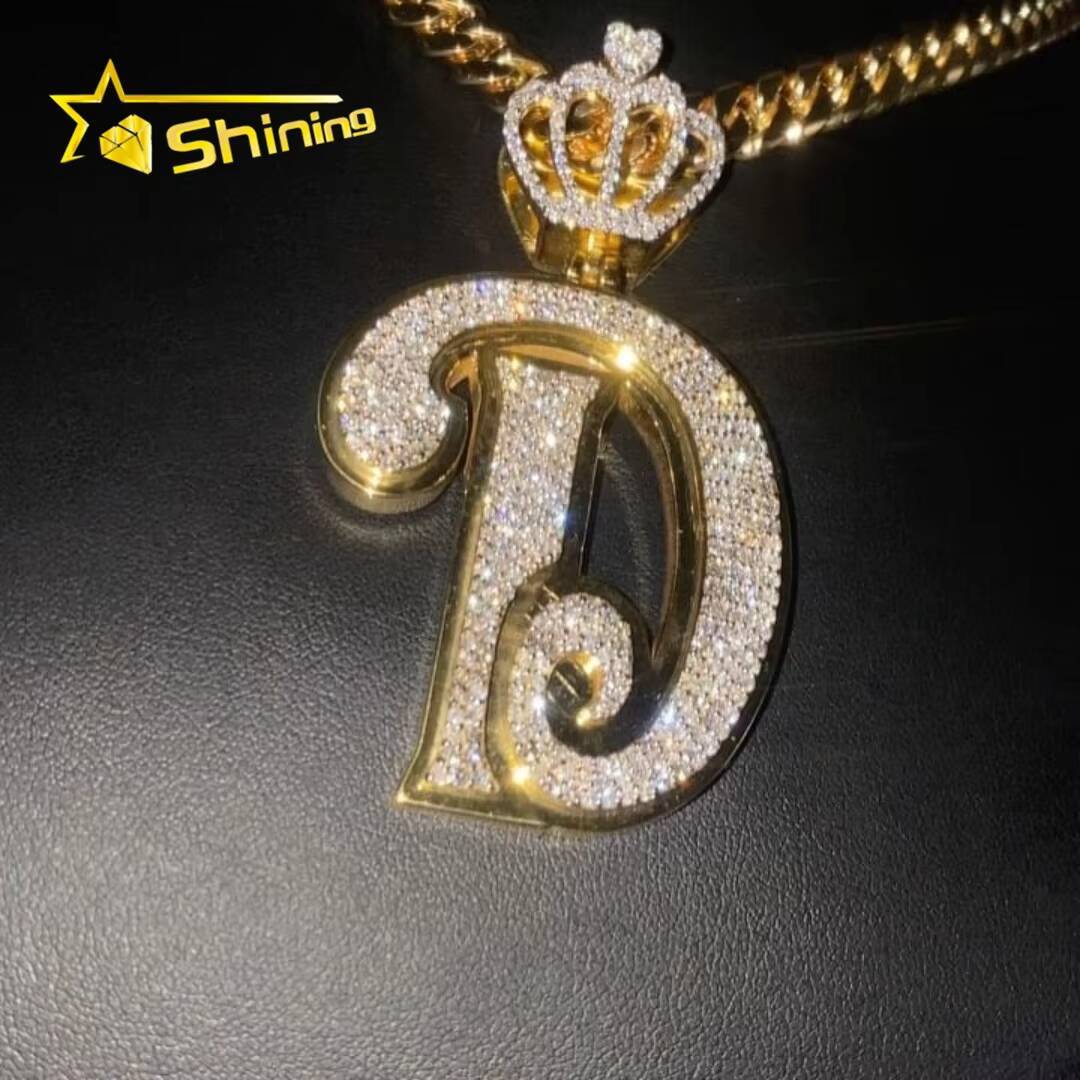 Custom Trendy Diamond Gold Jewelry 925 Sterling Silver Letter Pendant Diamond Personalized Fashion Pendants Charms Cuban Chain