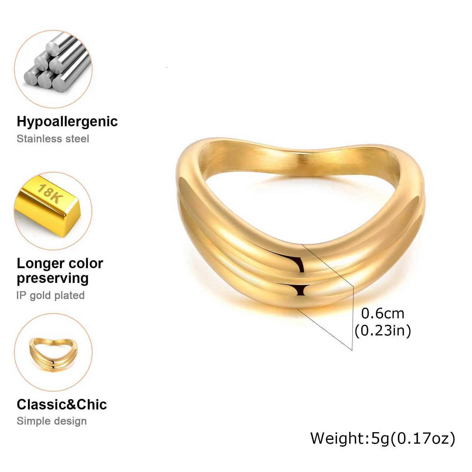 Vnox Highly Polished Stainless Steel Geometric RingWaterproof Gold Plated Minimalist Wave ShapeSmooth Finger Jewelry Wedding W250911