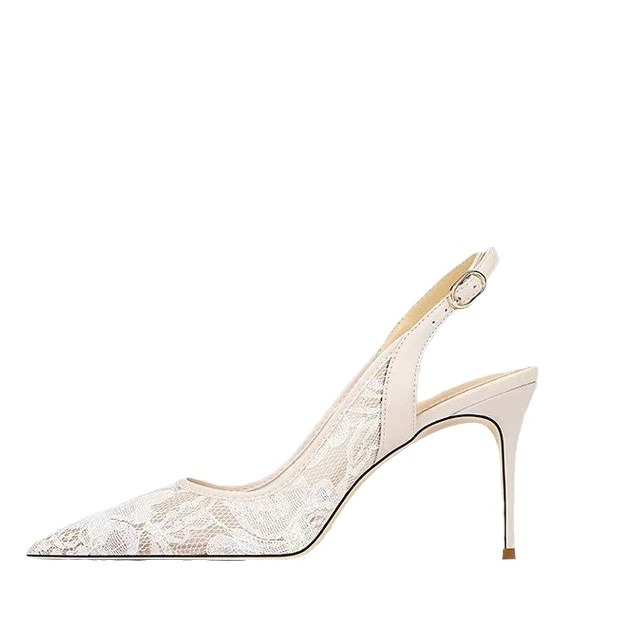 Free shipping Designer Dress Shoes Black lace fashionable sandals for women with slim heels pointed toe temperament high heels