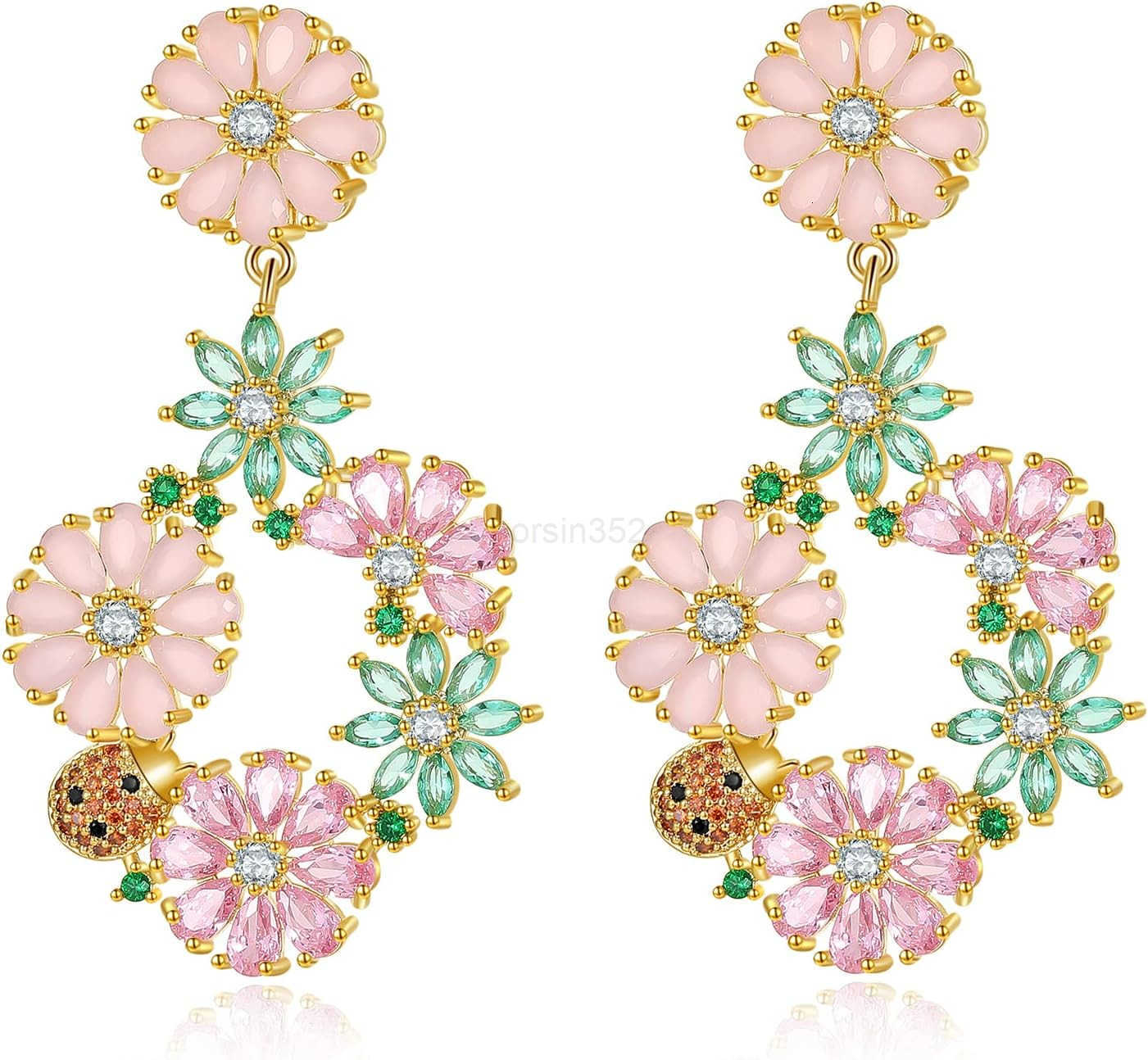 Gemstone Drop Dangle Earrings Rhinestone Cluster Earrings Luxury Bridal Flower Fashion Jewelry 18K Gold Plated 925 Sterling Silver Posts Sparkly Eveni