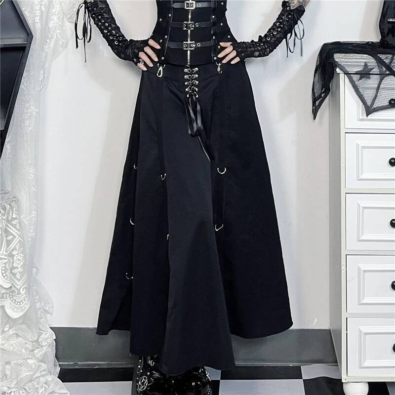 Goth Streetwear Gothic Skirt Women Haruku Emo Alternative Grunge High Waist Bandage A-line Skirts Y2k E-girl Indie Clothes dongdumaoyi