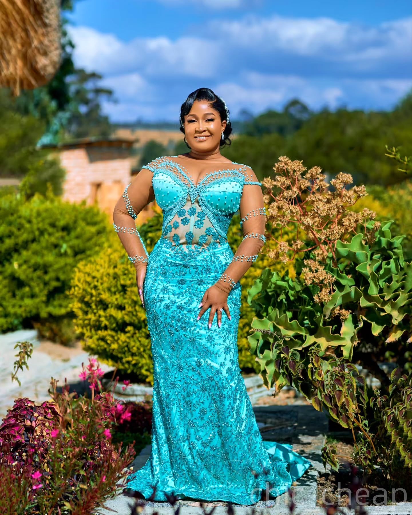 Sky Blue Mermaid Prom Dresses 2025 Pearls Beaded Sequined Sheer Neck Evening Formal Party Second Birthday Engagement Gowns Plus Size Dress For Special