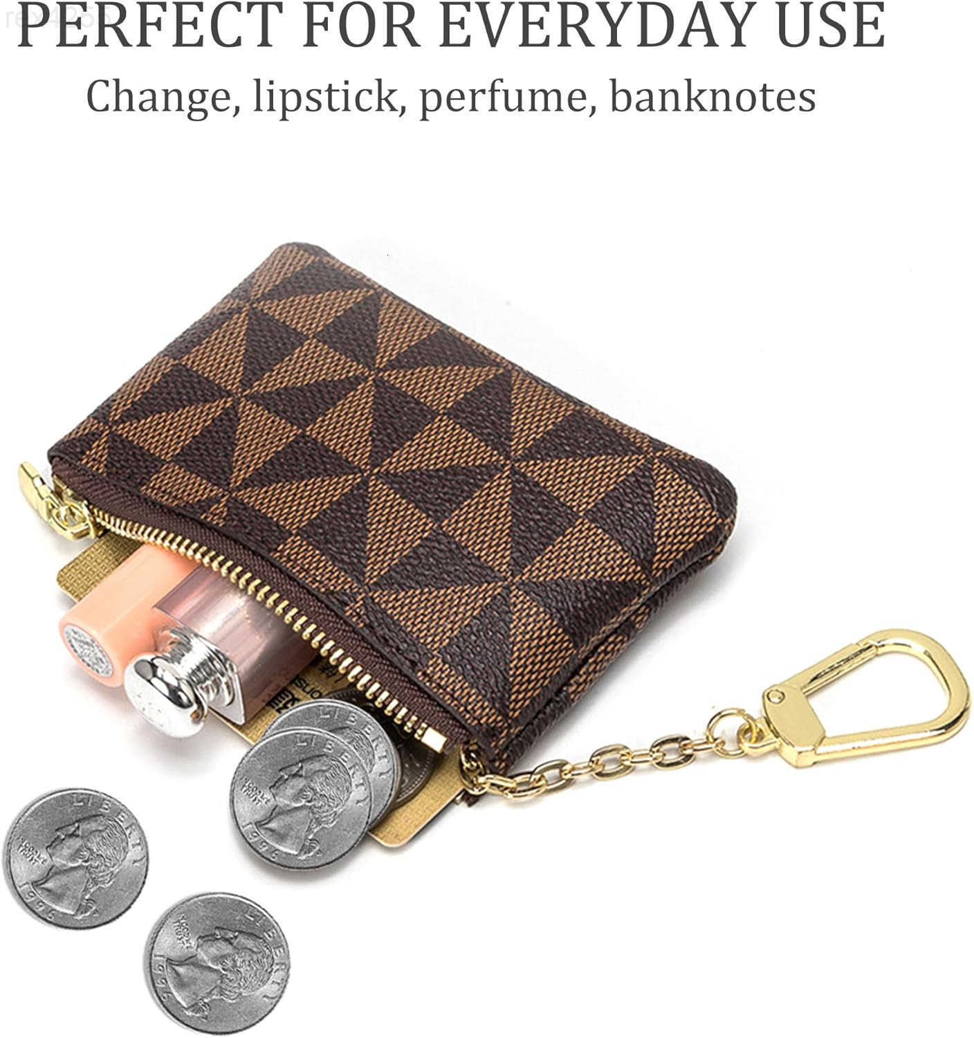Coin Purse Change Mini Purse Wallet With Key Chain Ring Zipper for Men Women Fashionable Bag Key Chain Pendant Leather Classic Clutch PurseBrownW25091