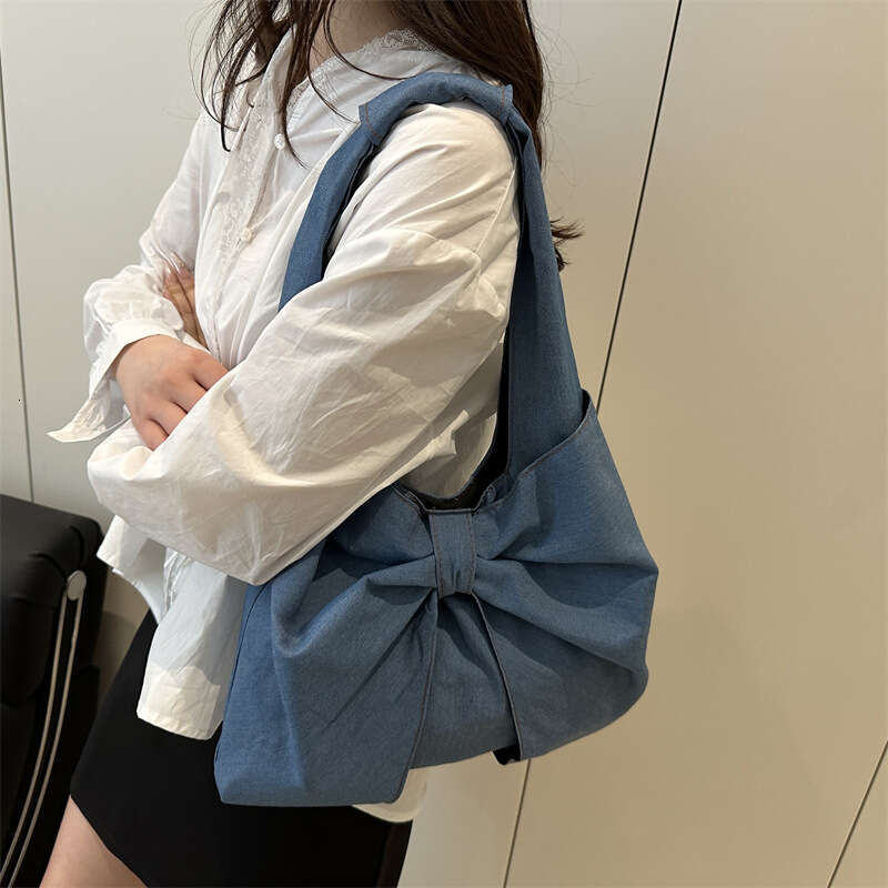2025 Designer Bags New Fashion Simple Denim Single Shoulder Handbag Cute Exquisite Bow Niche Commuter Tote Bag