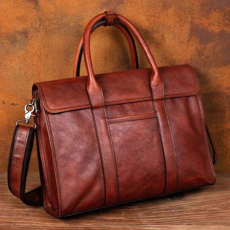 Vegetable tanned handbag briefcase leather shoulder messenger casual men's bag