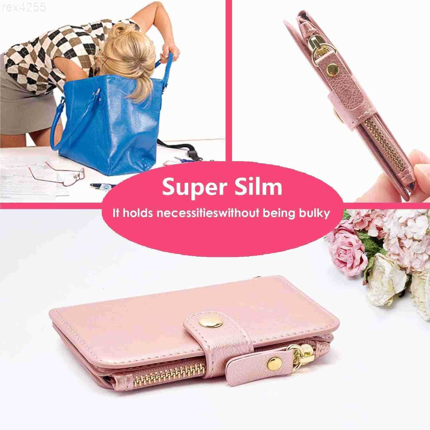 Card Holder Womens Wallet PU Leather Keychain Wallet Wristlet With Zipper Coin Pocket And ID Window Gift For Women Gift Box PinkW250911