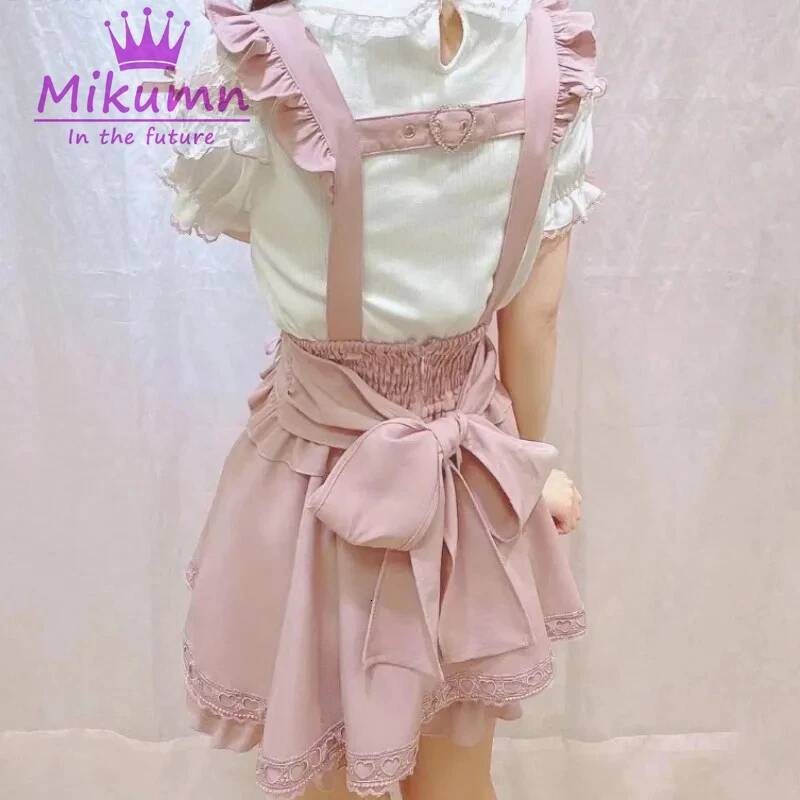 Mikumn Gothic Lolita Retro Bow Pearl Buckle Ruffles Suspender Y2k Japanese Girls Sweet Kawaii Lace A-Line Mini Skirts dongdumaoyi