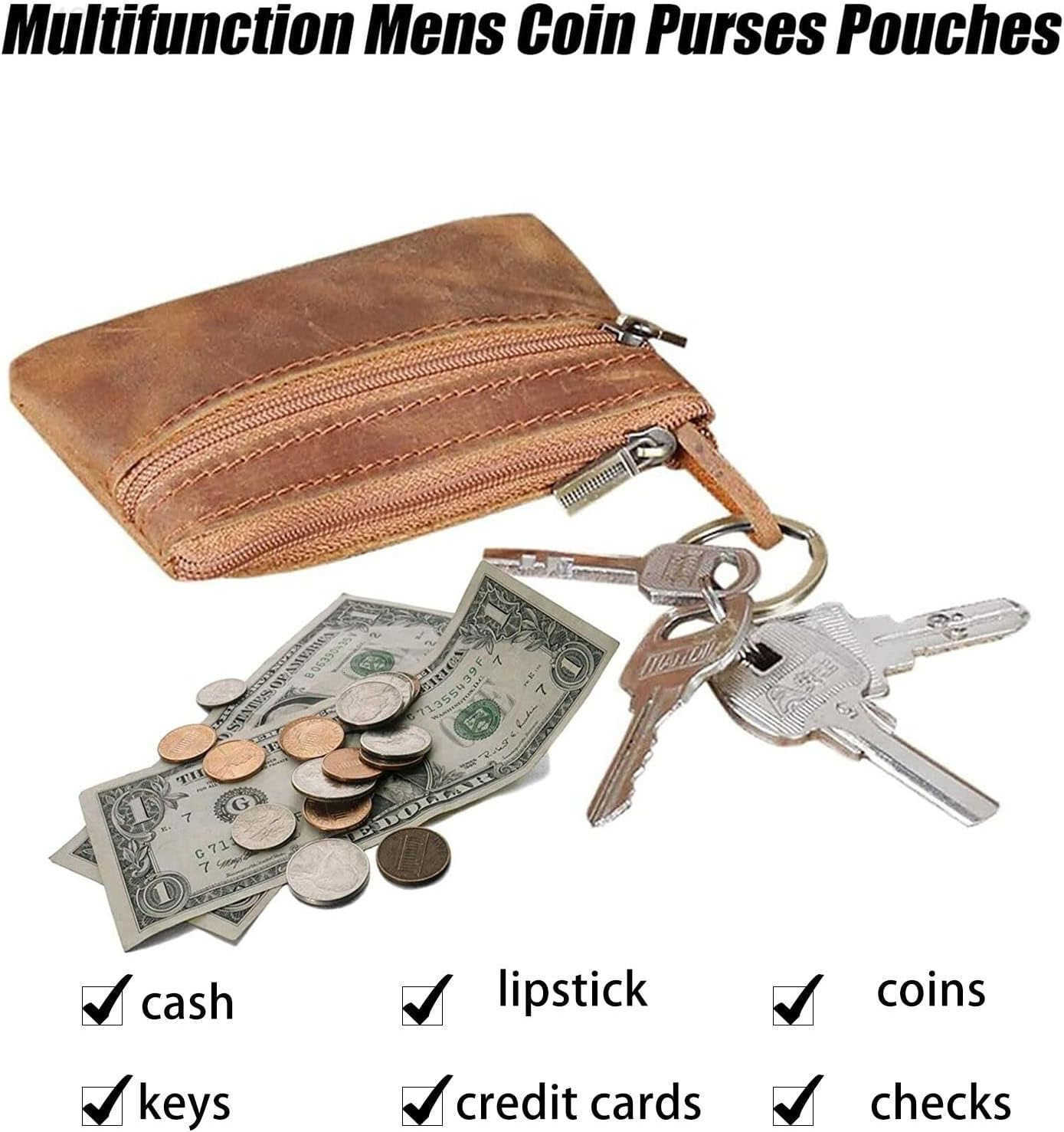 Coin Purse for MenCoin Pouch for MenGenuine Leather Mens Tray Purses Coin Purse Cash Change Wallet Key Holder Money Pouch brownW250911