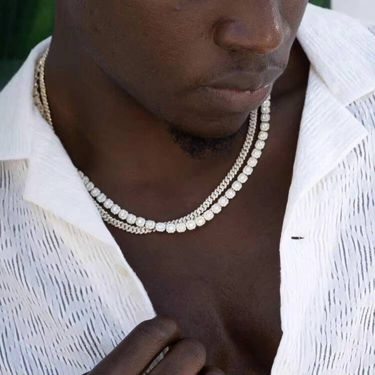6mm Single Row VVS GRA Moissanite Diamond Gold Plated Silver Cuban Link Chain for Man/women Hip Hop Necklace