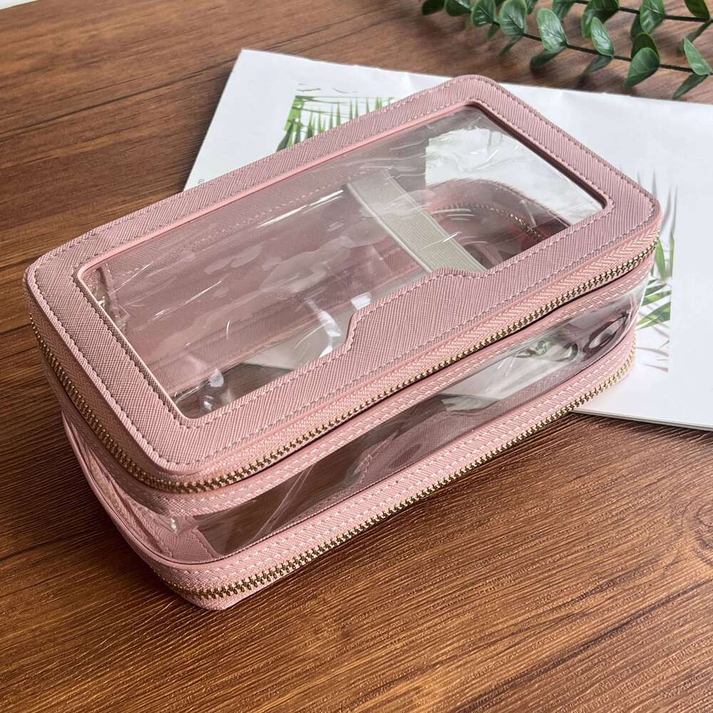 Customizable Name Leather Travel Cosmetic Fashion Waterproof TPU Toiletry New Makeup Storage Organizer Clear Wash Bag