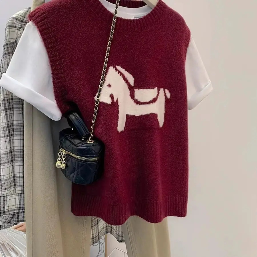 Japanese Style Grey Knit Vest Women Loose Sleeveless Cardigan Spring Autumn Student Casual Outwear 250911