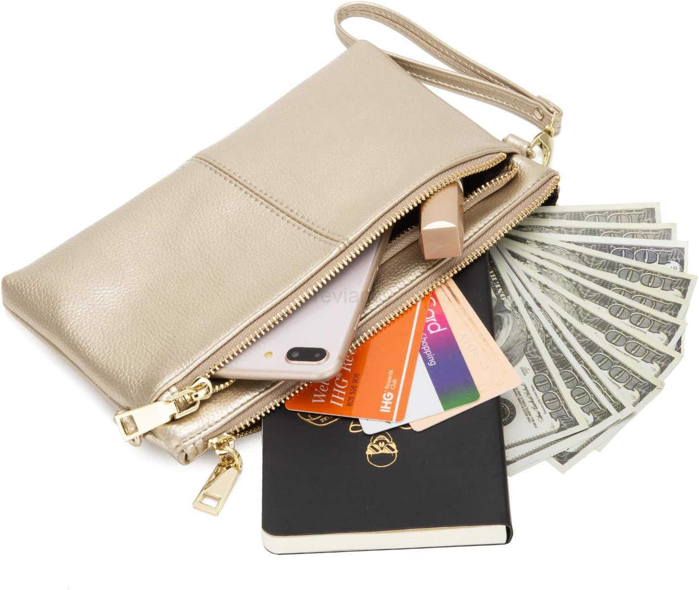 Triple Zip Small Crossbody Bag Lightweight Purses Vegan Leather Wristlet Clutch Includes Adjustable ShoulderW250911