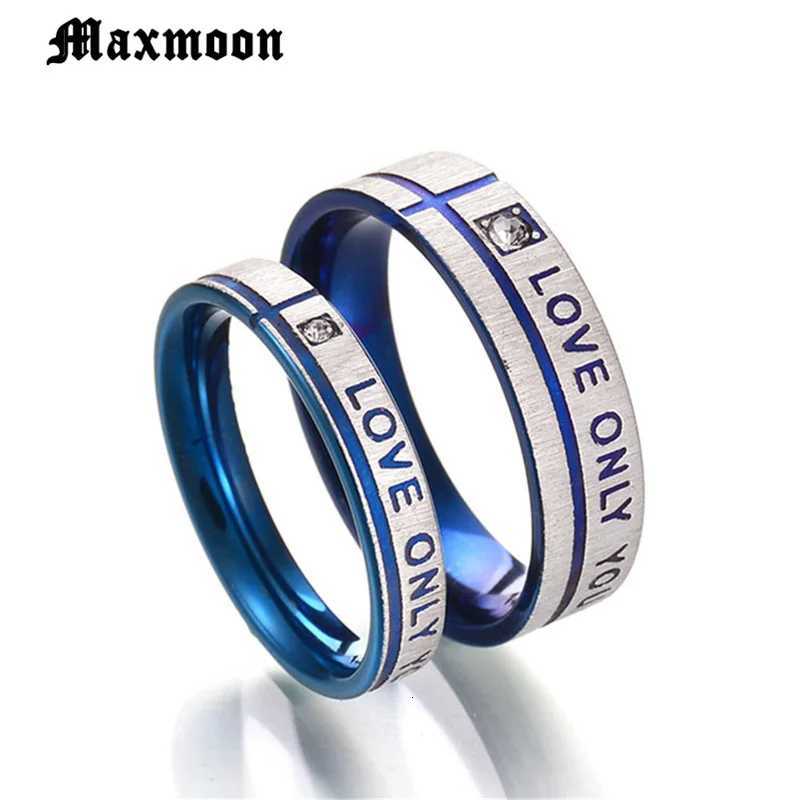Maxmoon Couple Wedding Band Ring Stainless Steel CZ Stone Anniversary Engagement Promise Ring for Women Men W250911