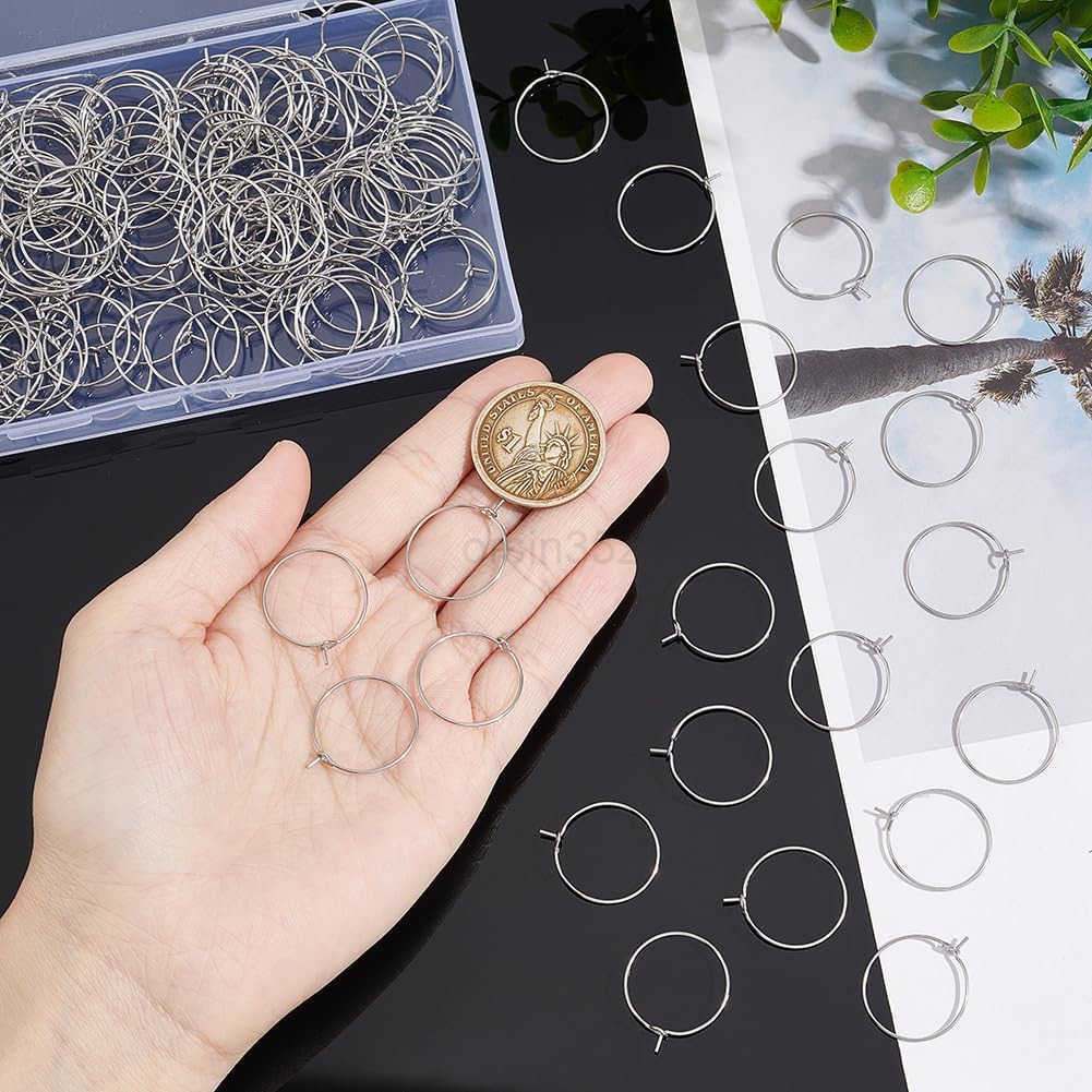 100pcs 20mm Hypoallergenic Stainless Steel Hoop Earring Golden Wine Glass Charm Rings 07mm Pin Earring Beading Hoop for Women Dangle Hoop Earrings Mak
