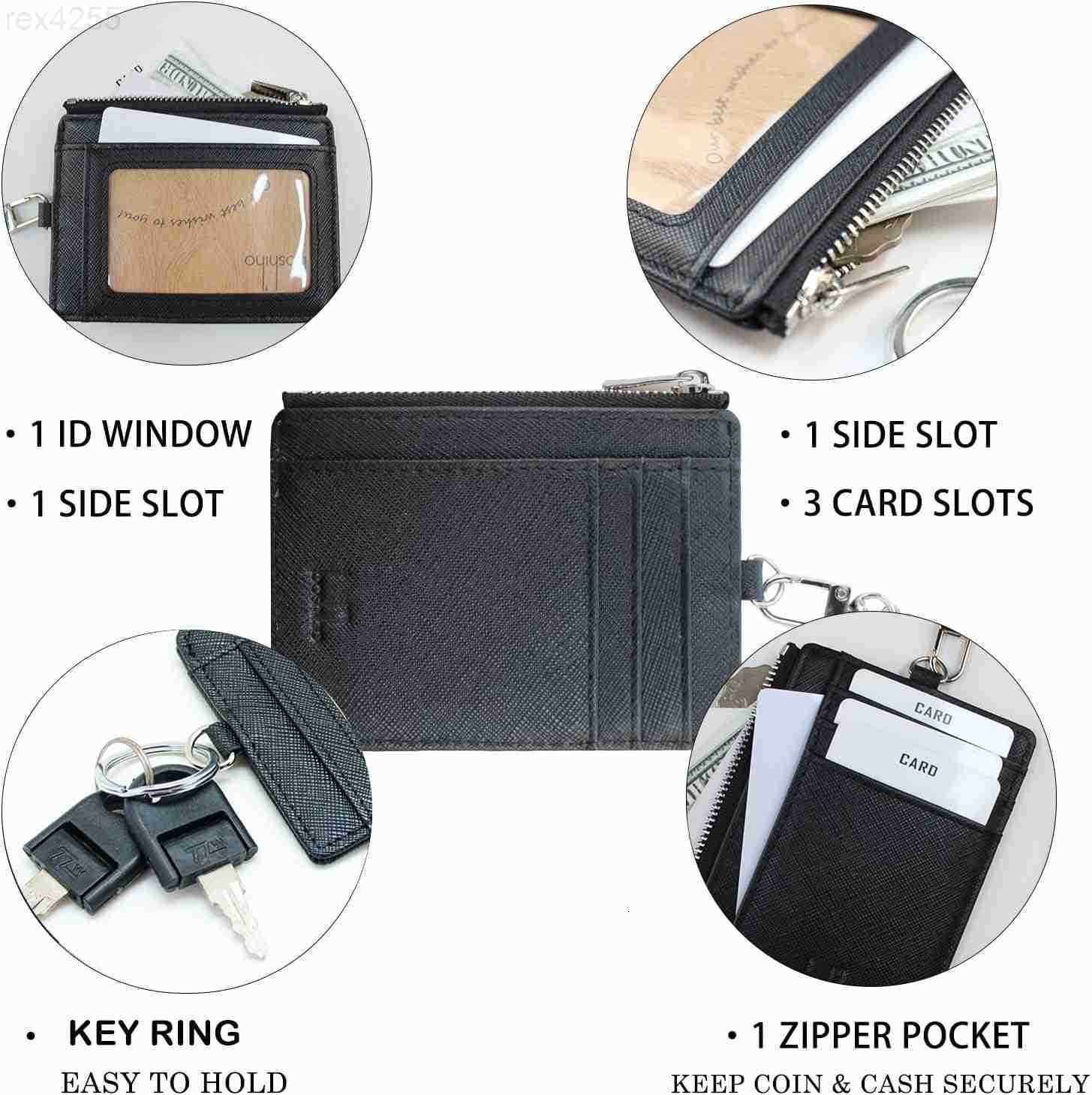 Saffiano Leather Credit Card Holder Coin Change Purse with Key Ring KeychainW250911